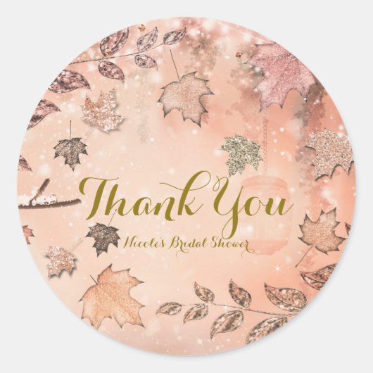 Sticker Rond Parties scintillant Automne Feuilles Hiver Golden (Devant)