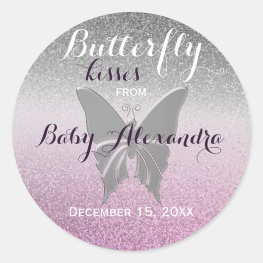 Sticker Rond Parties scintillant Baisers à papillon Baby shower (Devant)