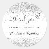 Sticker Rond Parties scintillant blanche en argent brille merci (Devant)
