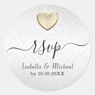 Sticker Rond Parties scintillant blanche et coeur d'or - RSVP
