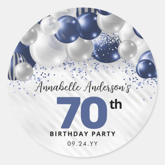 Sticker Rond Parties scintillant Bleu Blonde Argent Favoriser 7 (Devant)