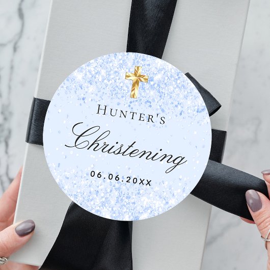 Sticker Rond Parties scintillant bleu clair chatoyant croix gar