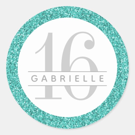 Sticker Rond Parties scintillant bleu oeuf turquoise Anniversai (Devant)