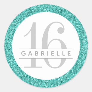 Sticker Rond Parties scintillant bleu oeuf turquoise Anniversai