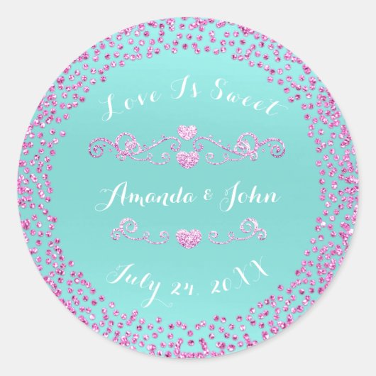 Sticker Rond Parties scintillant bleu rose Enregistrer la date  (Devant)