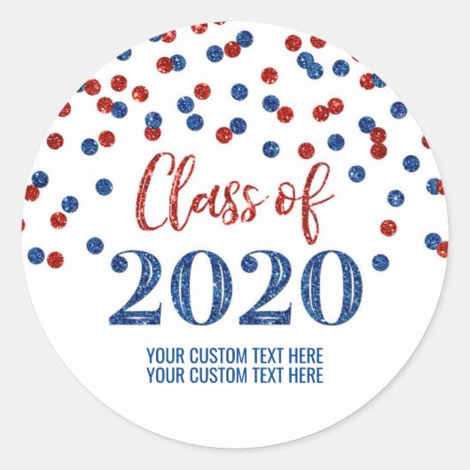 Sticker Rond Parties scintillant bleu rouge Confetti Graduation (Devant)