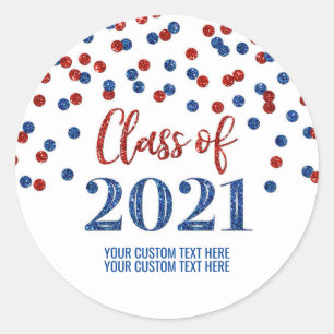 Sticker Rond Parties scintillant bleu rouge Confetti Graduation