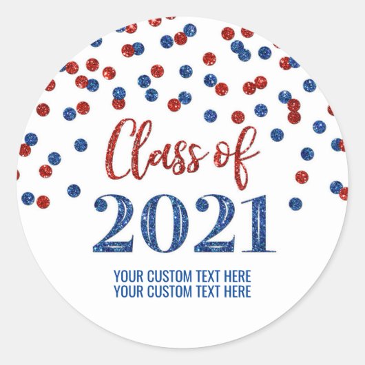 Sticker Rond Parties scintillant bleu rouge Confetti Graduation (Devant)