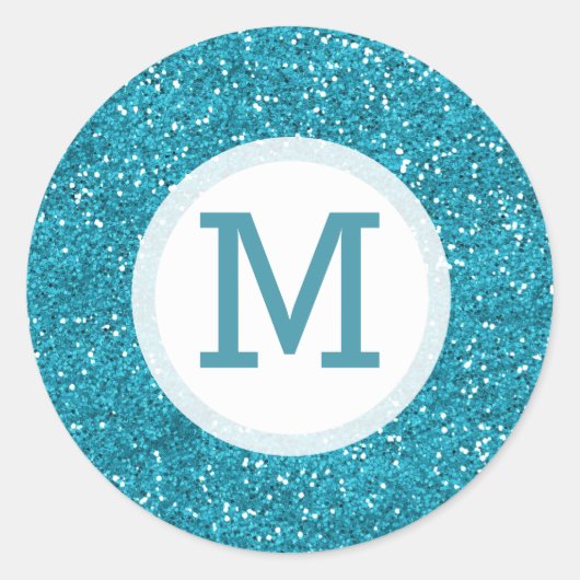 Sticker Rond Parties scintillant bleu turquoise brillant Monogr (Devant)
