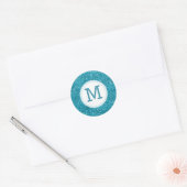 Sticker Rond Parties scintillant bleu turquoise brillant Monogr (Enveloppe)