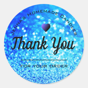 Sticker Rond Parties scintillant Bleue Chaud Luxe Elégant Merci