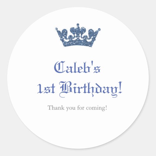 Sticker Rond Parties scintillant Bleue Couronne Royal Prince Ét (Devant)