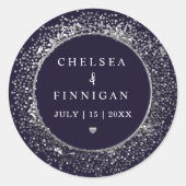 Sticker Rond Parties scintillant Bleue Et Argent Moderne (Devant)