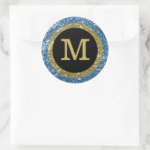 Sticker Rond Parties scintillant Bleue Et Or Monogramme (Sac)