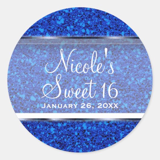 Sticker Rond Parties scintillant bleue Glam Sweet 16 Personnali (Devant)