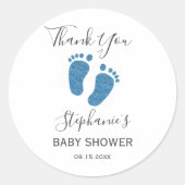 Sticker Rond Parties scintillant bleue Merci pieds bébé (Devant)