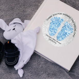 Sticker Rond Parties scintillant Bleue Pieds Baby shower Favori