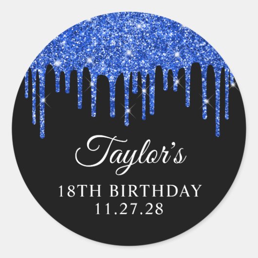 Sticker Rond Parties scintillant Bleue Royale sur Noir 18e anni (Devant)