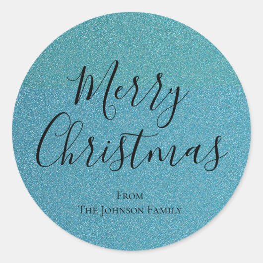 Sticker Rond Parties scintillant bleue Script Joyeux Noël (Devant)