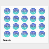 Sticker Rond Parties scintillant bleue Turquoise Ombre Monogram (Feuille)
