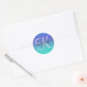 Sticker Rond Parties scintillant bleue Turquoise Ombre Monogram (Enveloppe)