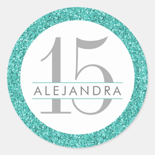 Sticker Rond Parties scintillant bleue turquoise Quince Años Fa (Devant)