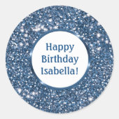 Sticker Rond Parties scintillant Blue Faux Texture personnalisé (Devant)