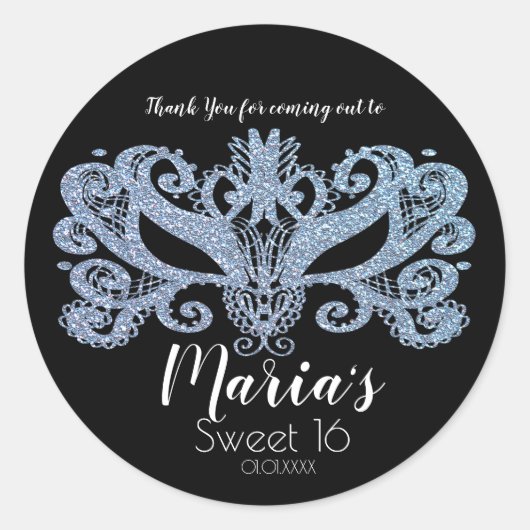 Sticker Rond Parties scintillant Blue Masquerade Masque Fête Fa (Devant)