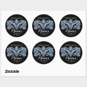 Sticker Rond Parties scintillant Blue Masquerade Masque Fête Fa (Feuille)