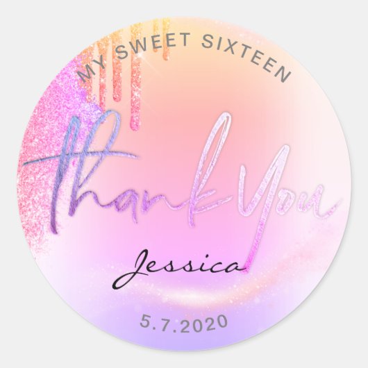 Sticker Rond Parties scintillant branchée Holographie goutte Me (Devant)