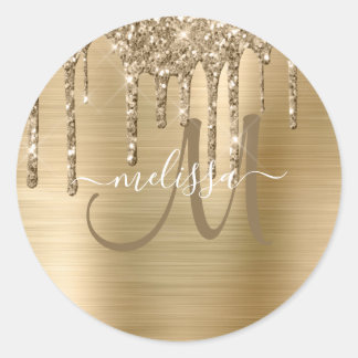 Sticker Rond Parties scintillant Chic Gold Driving Brossé Monog