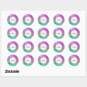 Sticker Rond Parties scintillant colorée personnalisée Sirène N (Feuille)