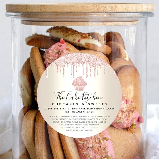 Sticker Rond Parties scintillant Cupcake rose Drives Gold Baker