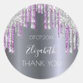 Sticker Rond Parties scintillant d'anniversaire argent violet b (Devant)