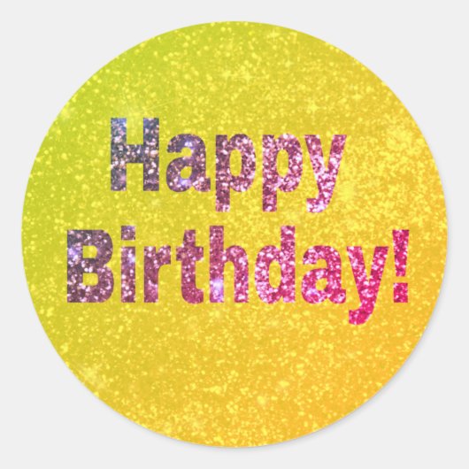 Sticker Rond Parties scintillant d'anniversaire rose et jaune (Devant)