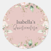 Sticker Rond Parties scintillant d'aquarelle rose flou Quinceañ (Devant)