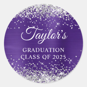 Sticker Rond Parties scintillant d'argent assez foncé violet fo