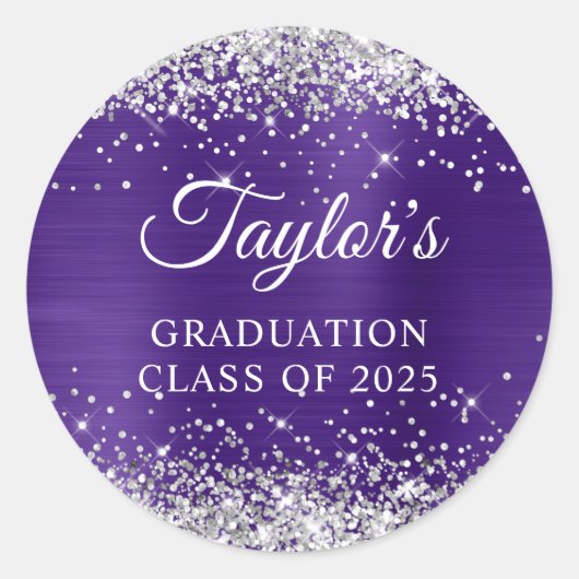 Sticker Rond Parties scintillant d'argent assez foncé violet fo (Devant)