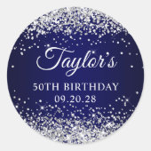 Sticker Rond Parties scintillant d'argent bleu marine 50e anniv (Devant)