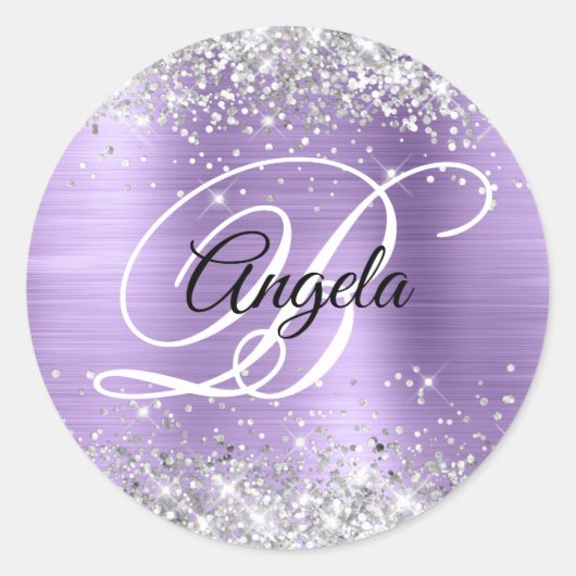 Sticker Rond Parties scintillant d'argent clair violet huile Fa (Devant)