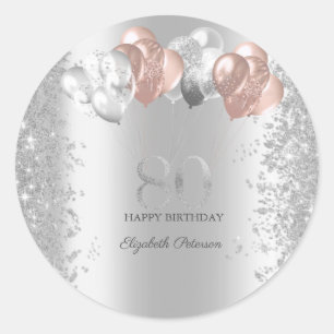 Sticker Rond Parties scintillant d'argent Confetti Ballons rose