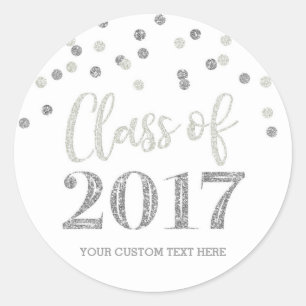 Sticker Rond Parties scintillant d'argent Confetti Graduation 2