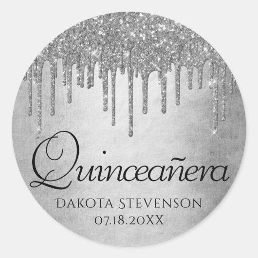Sticker Rond Parties scintillant d'argent de dépôt | Platinum Q (Devant)