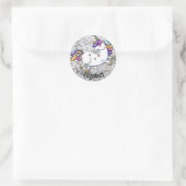 Sticker Rond Parties scintillant d'argent et licorne (Sac)