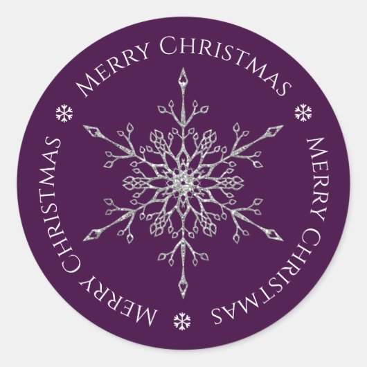 Sticker Rond Parties scintillant d'argent Flocon de neige Joyeu (Devant)