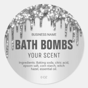 Sticker Rond Parties scintillant d'argent gouttes Bain Bomb Soa