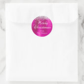 Sticker Rond Parties scintillant d'argent Hot rose Foil Joyeux (Sac)