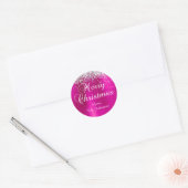 Sticker Rond Parties scintillant d'argent Hot rose Foil Joyeux (Enveloppe)