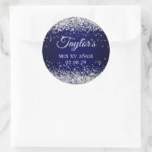 Sticker Rond Parties scintillant d'argent Marine bleu Mis XV An (Sac)