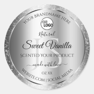 Sticker Rond Parties scintillant d'argent moderne Monogramme Pr